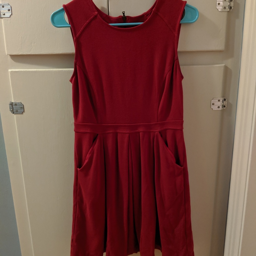 Loft Cranberry Color Fit and Flare Dress Size 2